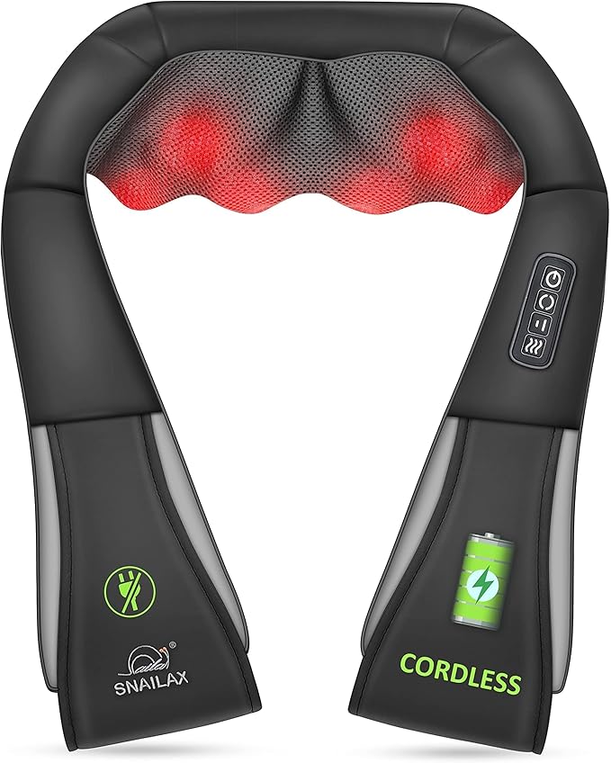Snailax Cordless Massager - Shiatsu Neck and Shoulder Massager with Heat, Portable, Lumbar, Back Electric Massage Pillow, Christmas Gift