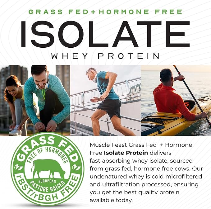 Muscle Feast Grass-Fed Whey Protein Isolate, All Natural Hormone Free Pasture Raised, Whey Isolate Protein Powder for Men and Women, Clean, Gluten-Free, Delicious Isolate Protein - Rasberry, 2lb