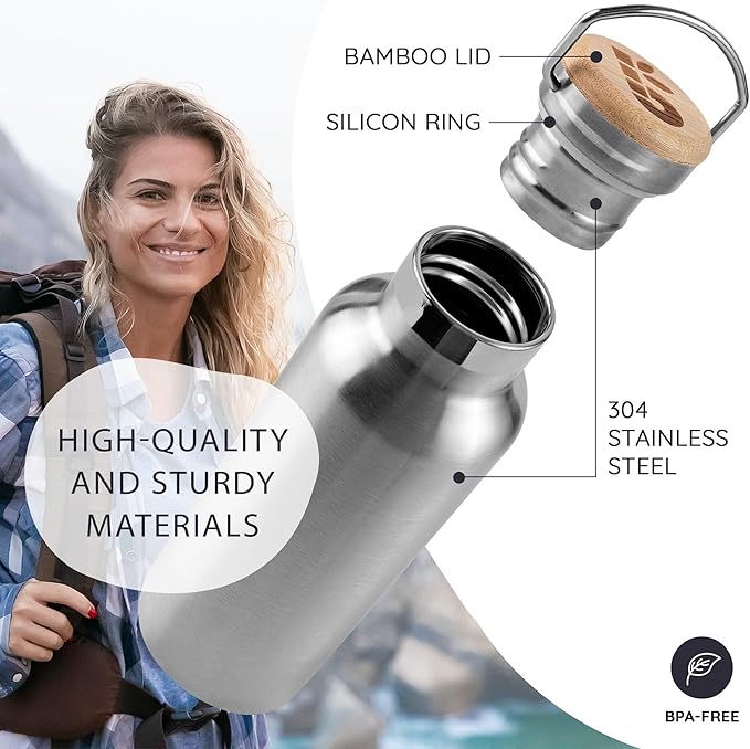 Bambaw Insulated Metal Water Bottles | Small Water Bottle 350 ml | Leakproof Water Bottle | Kids Stainless Steel Water Bottle | Thermal Bottles | Metal Water Bottle Kids | Eco Water Bottle 350ml
