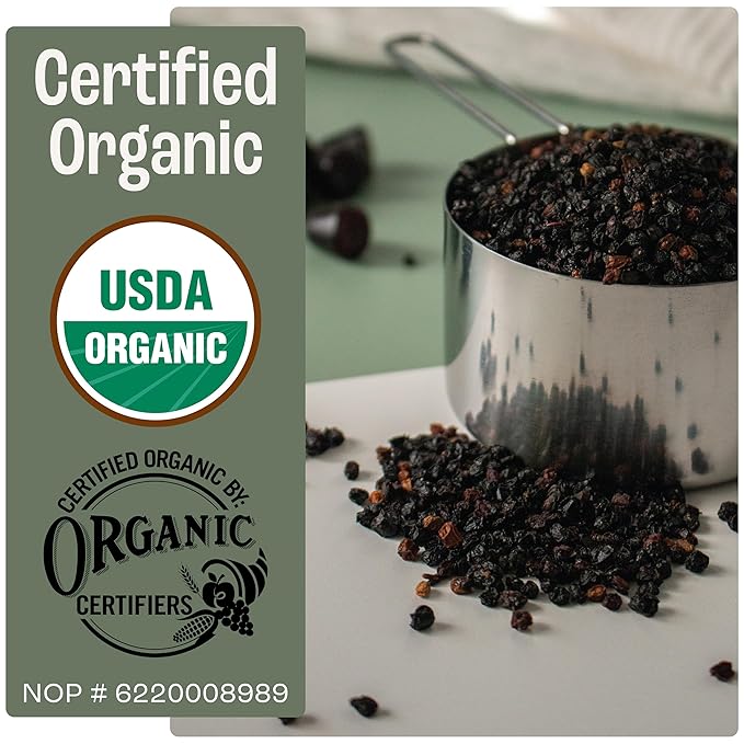 J MAC BOTANICALS Certified USDA - 100% Organic Dried Elderberries - 2lb Bulk - Non-Irradiated, Non-GMO, Whole Black Elderberry Immune Support - Raw Vegan Sambucus 2 Pack
