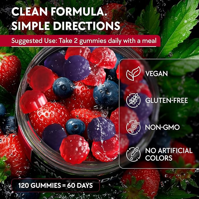 Ashwagandha Gummies – 120 Count - 2000 MG Ashwagandha Supplements with L-Theanine, GABA, Magnesium, Zinc & Vitamin D3 – Sugar-Free, Vegan, Non-GMO–Natural Support for Balance