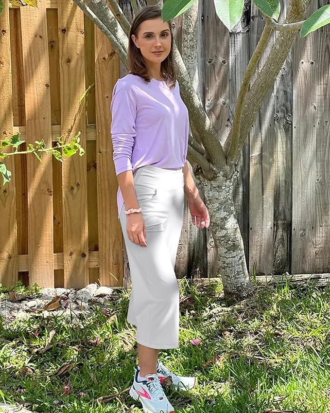 Promover Capri Pants for Women Wide Leg Yoga Cropped Pants with Pockets Loose Casual Summer Pants