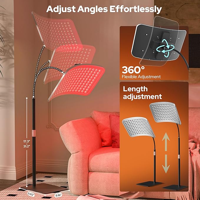 Red Light Therapy for Body and Face, Infrared Red Light Therapy Lamp with Stable Stand, 660nm and 850nm Infrared Pannel