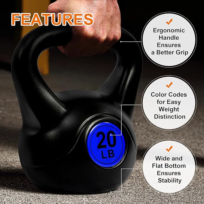 Kettlebell Sets 4 Piece Strength Training Kettlebells Weight Set 5lb, 10lb, 15lb, 20lb Kettlebells