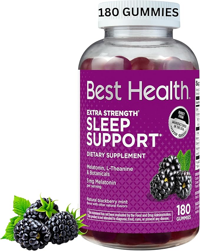 Melatonin Gummies, Melatonin per Serving for Sleep Support*, with L-Theanine & Botanicals, Natural BlackBerry Mint Flavor (180ct) (5mg)