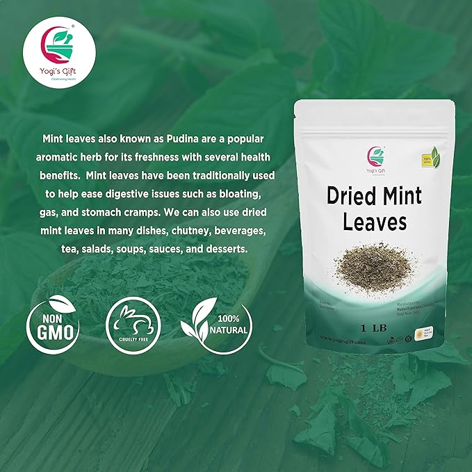 Dried Mint Leaves 1 LB | Peppermint Leaves For Tea & Savoury | Non-GMO, Ethically Sourced, Cut & Sifted | Bulk Tea Loose Leaf - Yogiโs Giftยฎ