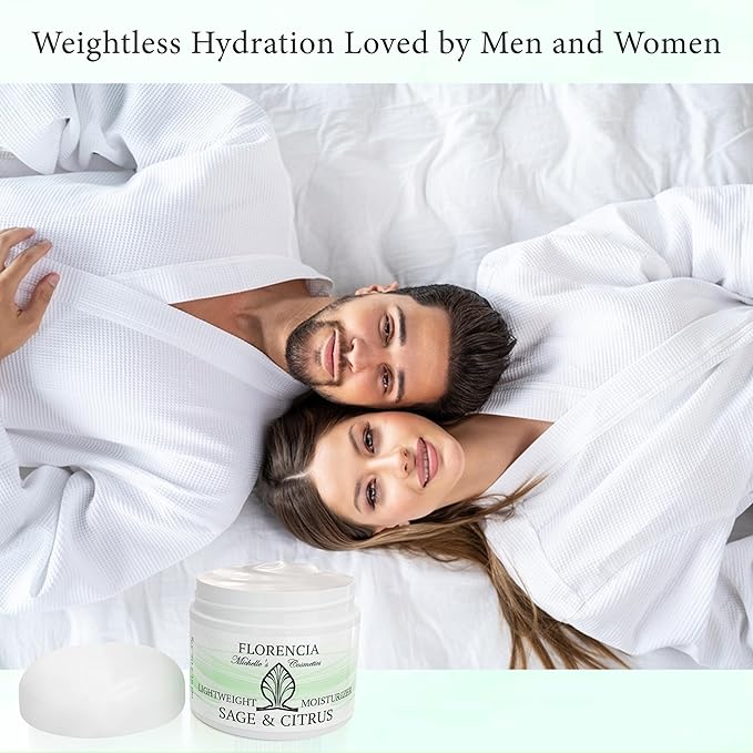 Florencia Sage & Citrus Lightweight Moisturizer - Oil-Free Hydrating Face Cream for Sensitive, Oily, Acne-Prone Skin - Plant-Based, Fast-Absorbing Moisturizer for Combination Skin