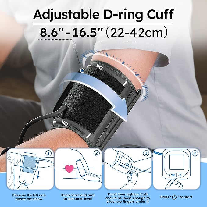 Upper Arm Blood Pressure Monitor for Home Use, Automatic BP Cuff (8.6”-16.5”), Digital Blood Pressure Machine with 2 Power Supply Modes, 2 Users, 150 Reading Memory