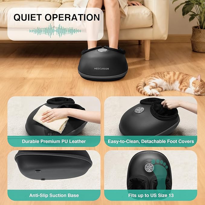 Medcursor Foot Massager with Heat, Shiatsu Deep Kneading Machine, Multi Air Compression Intensity, Smart APP Mobile Remote Control and Foot Massage Relax for Home and Office Use, Gifts for Women Mom