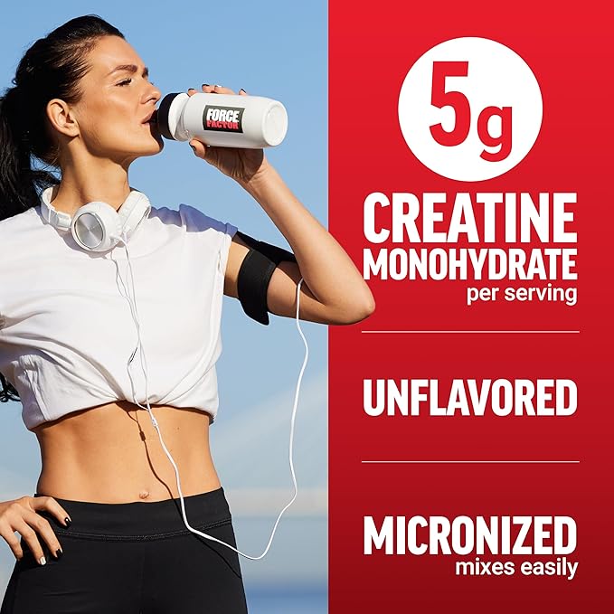 Force Factor Creatine Monohydrate Powder (1KG), 5g Micronized Dose to Support Muscle Growth, Strength, Recovery, Cognitive Health & Memory, Unflavored, 200 Servings