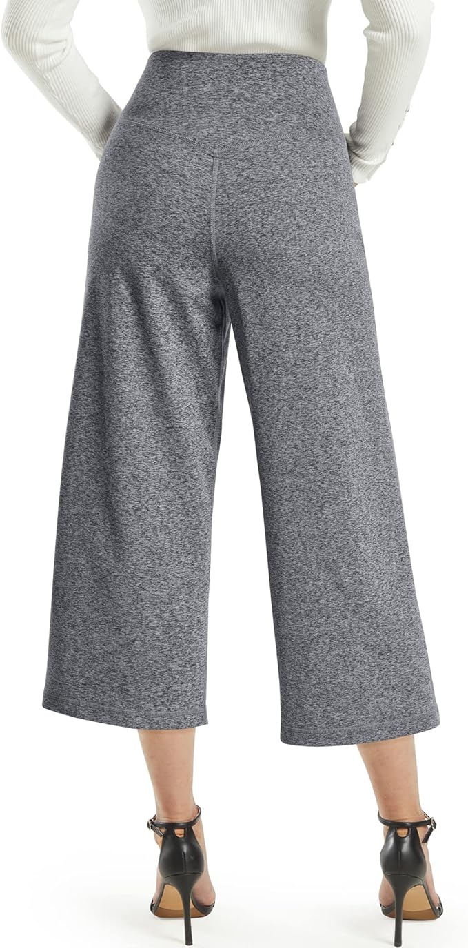 Promover Capri Pants for Women Wide Leg Yoga Cropped Pants with Pockets Loose Casual Summer Pants