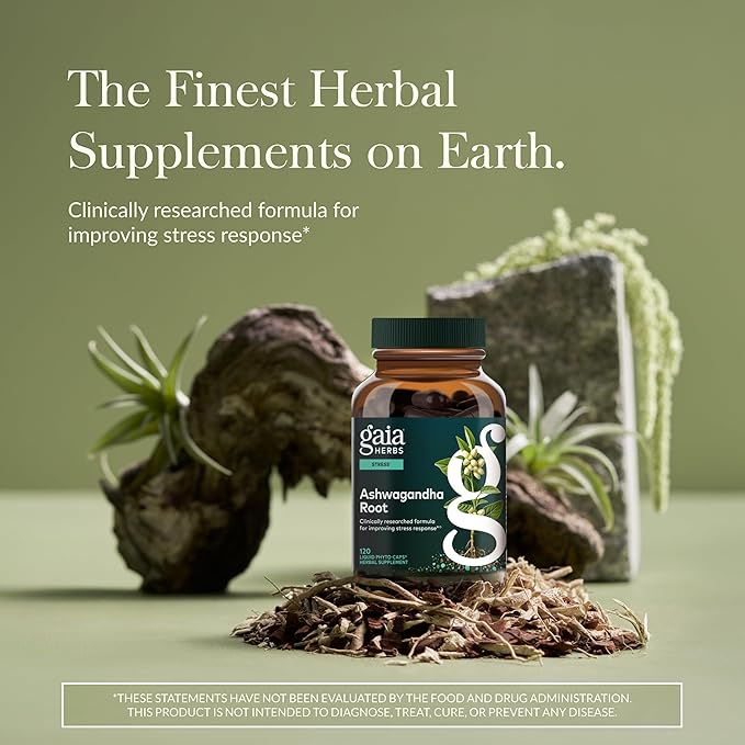 Gaia Herbs Ashwagandha Root - Stress Relief & Sleep Support Supplement - Supports Balanced Energy Levels & Positive Outlook* - 120 Vegan Liquid Phyto Capsules (60-Day Supply)