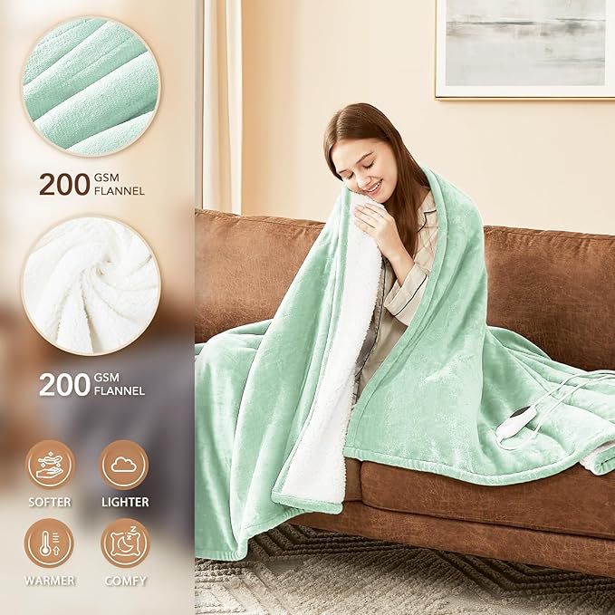 Homemate Electric Heated Blanket Full Size - 72"x84" Heating Blanket Full Size 1/2/4/6/8 Hours Auto-Off 10 Heat Level Over-Heat Protection Flannel Sherpa ETL Certification