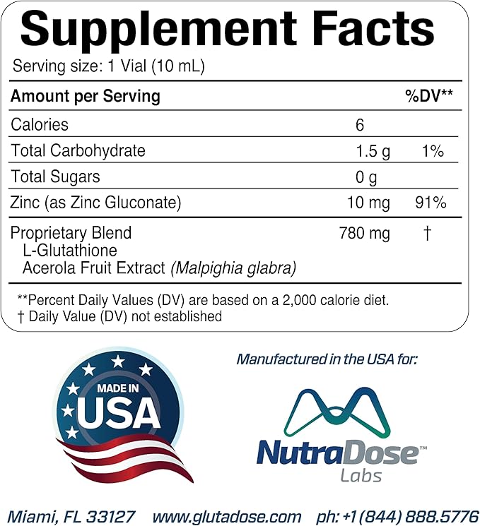 Liquid Glutathione Drops, Lemon Berry Flavored Acerola with Zinc, Daily Vitamin & Mineral Blend, Zero Sugar Formula, 0.34 fl oz, Pack of 15