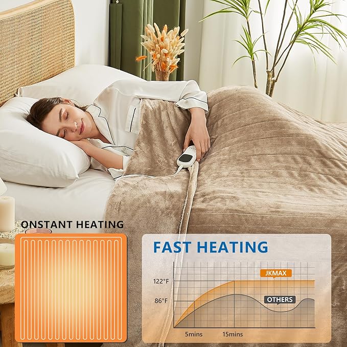 Electric Heated Blanket - 10 Heating Levels, Auto Off, Ultra Soft Overheat Protection, Queen Size 84" x 90", Beige