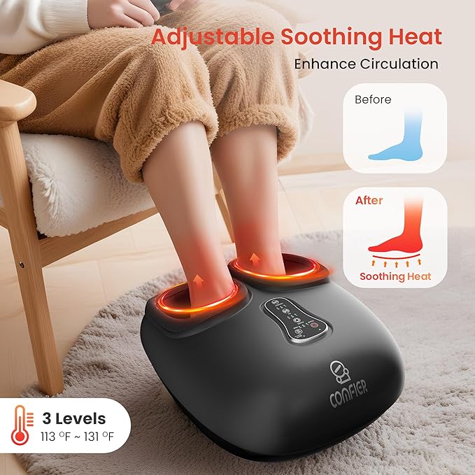 COMFIER 2025 Upgrade shiatsu Foot Massager for Neuropathy,Plantar Fasciitis,Foot Massager with Heat,Remote Control,Pause Function, feet Massager with Compression,Vibration,Gift for Men Size 13