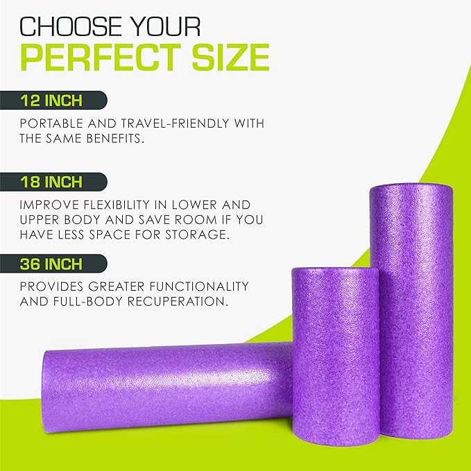 ProsourceFit High Density Foam Rollers 12 - inches Long, Firm Full Body Athletic Massage Tool for Back Stretching, Yoga, Pilates, Post Workout Muscle Recuperation
