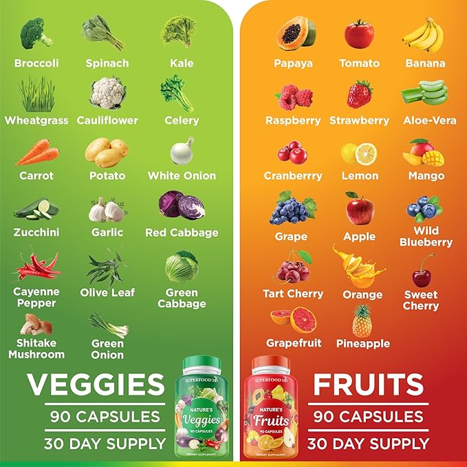Superfood MD Fruits & Veggies Supplement - Whole Food Natural Superfoods - with Aloe Vera - Soy Free- 90 Count (Pack of 2)
