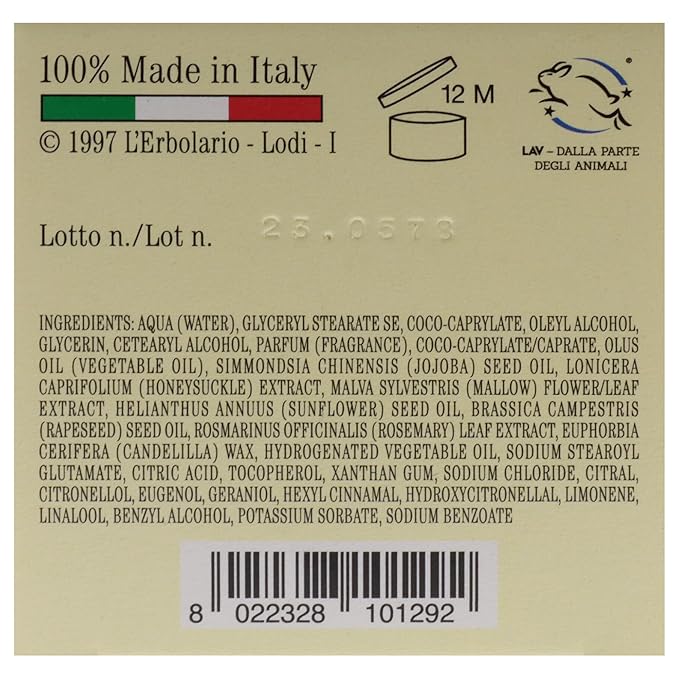 LErbolario Perfumed Body Cream, Honeysuckle, 5.7 oz - Body Lotion - With Extracts of Jojoba Oil - Floral Citrus Scent - Moisturizing - Cruelty-Free