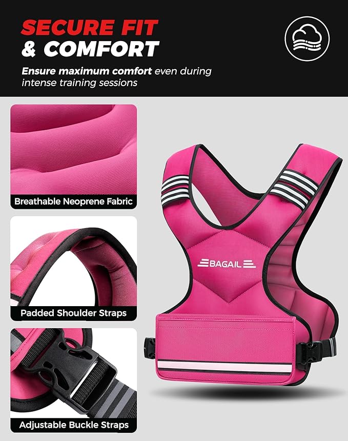 BAGAIL Adjustable Weighted Vest, 4-10lb/12-18lb/20-32lb Rucking Vest for Women & Men with 6 Weights & Large Pocket, Weight Vest for Home Workouts, Running, Walking and Strength Training