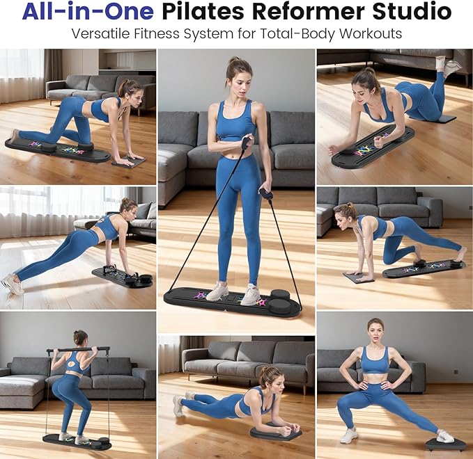 Pilates Board, Foldable Pilates Reformer Set with Timer, 8-in-1 Multi-Purpose Portable Pilates Machine for Home Workout, Pilates Reformer Kit for Full Body Workout, Abs Trainer, Core Strength