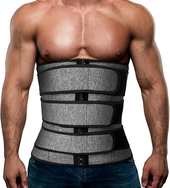 Hidyliu Mens Workout Waist Trainer Neoprene Corset Sauna Sweat Trimmer Cincher Slimming Belly with Belts