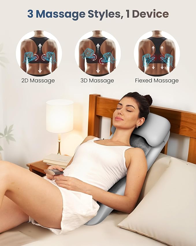 COMFIER Cordless Back Massage Chair Pad with Multi Functions, 2D/3D/Mix Shiatsu Neck and Back Massager with Heat, Chair Massager for Home Office Indoor/Outdoor Use