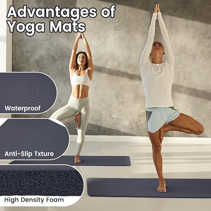 Yoga Mat, 1/2-Inch Extra Thick High Density Exercise Mat, Anti-Tear Exercise Yoga Mat with Carrying Strap, Suitable for Various Yoga Exercises