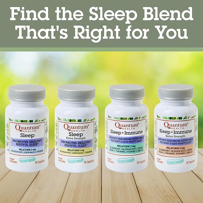 Quantum Health Sleep Immune Melatonin 5mg Support Supplement L Theanine Valerian Root + Elderberry Vitamin C & D Immunity Boost Daily Whole Body Wellness for Women & Men - 30 Capsules