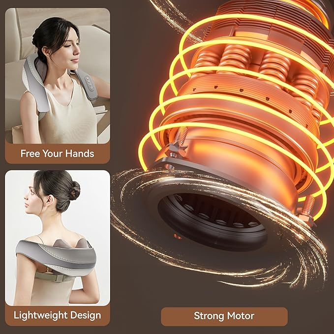 Shiatsu Neck and Shoulder Massager With Heat for Pain Relief, Deep Tissue Back Massager, Portable for Neck and Back, Gifts for Men and Women (Grey With Leather Handbag)