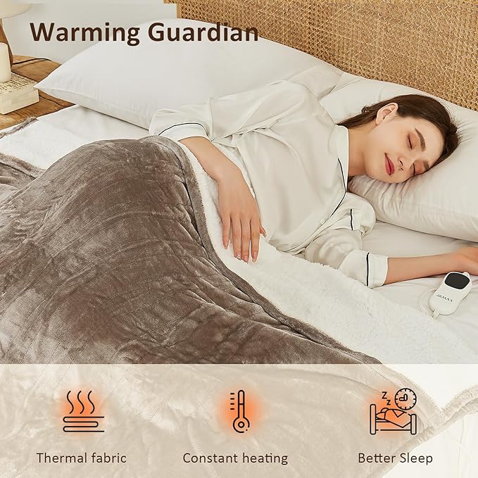 Heated Electric Blanket King Size - 100"x90" Flannel Heating Blanket with 10 Heating Levels & 5 Time Settings Over-Heat Protection, Winter Warmer for Adults with ETL Certification(Ivory)