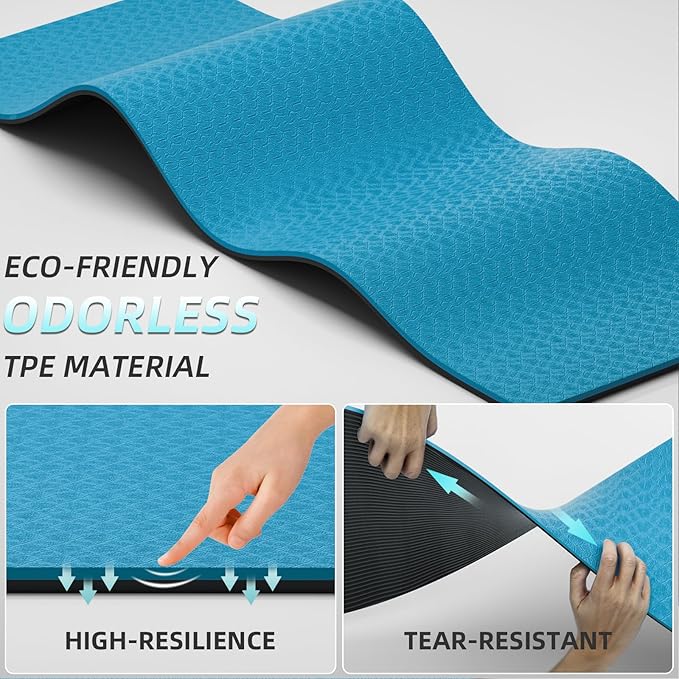 Extra Long & Wide Yoga Mat for Tall Men & Women,76''x32.6''x7mm - High Density TPE Non-Slip Both Sides, Lightweight 1.1kg with Superior Cushioning for gymnastics, Pilates, Home, Workout