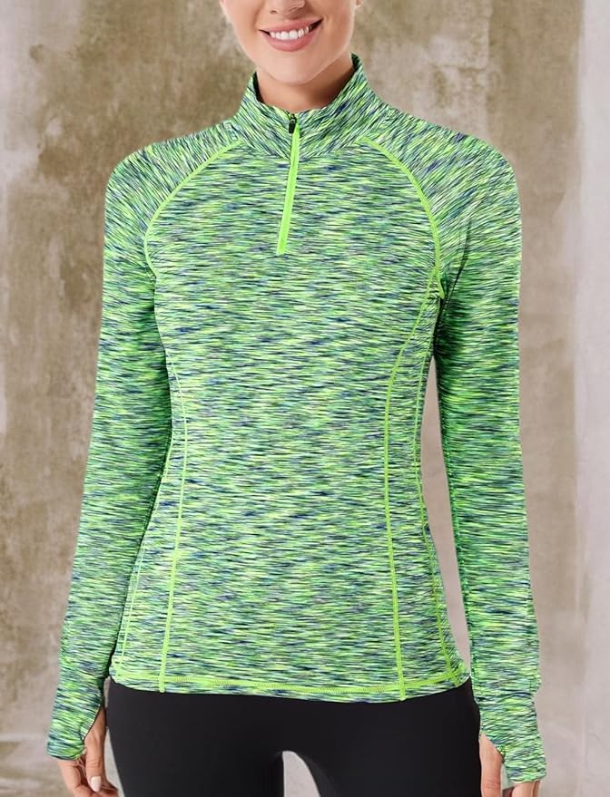Zengjo Womens Quarter Zip Long Sleeve Workout Tops 1/4 Zip Running Pullover