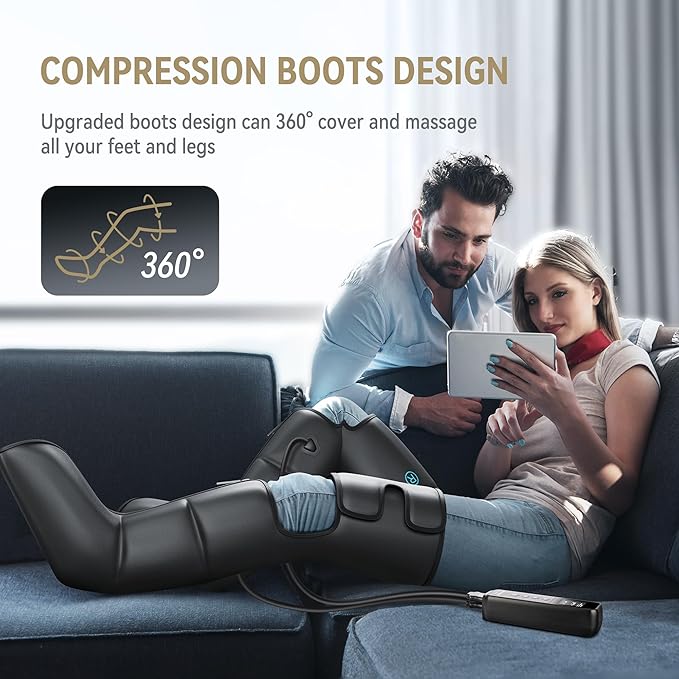 FIT KING Air Compression Leg Massager with Heat for Circulation Upgraded Full Leg and Foot Massager to Relieve Pain, Swelling, Edema, RLS - Built-in Pressure Sensor & LCD Display - Gift for Mom Wife