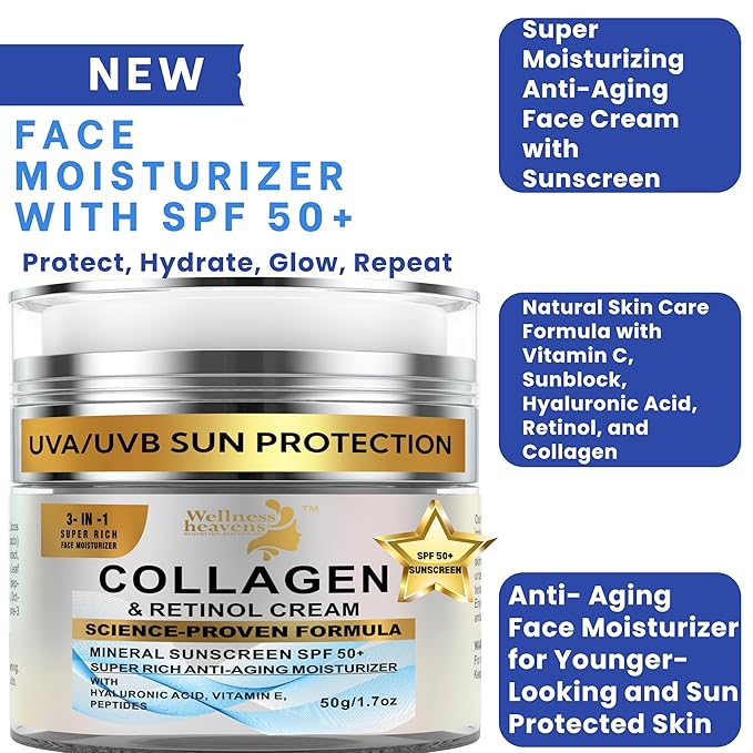 Face Moisturizer with SPF | Sunscreen for Face | Collagen, Retinol, Hyaluronic Acid Cream | Age-Defying, Lift & Firm Cream | Crema Hidratante para la Cara | Anti-Aging Moisturizer | Sunscreen | 1.7oz