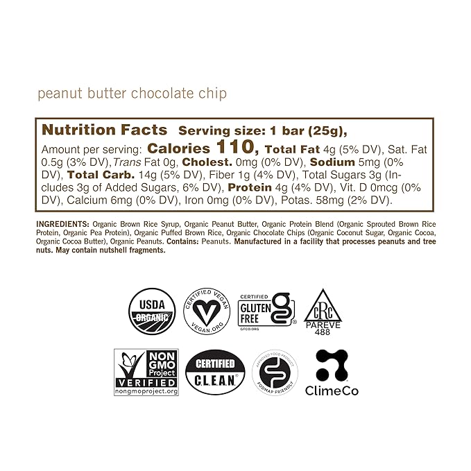 GoMacro MacroBar Mini Organic Vegan Snack Bars - Peanut Butter Chocolate Chip (0.90 Ounce Bars, 24 Count)