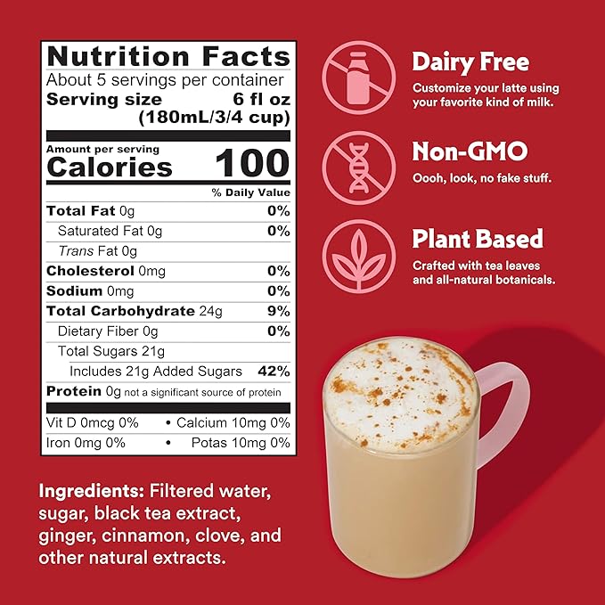 STASH Double Spice Chai Latte - Dairy Free Plant Based Tea Concentrate - Caffeinated - 32 fl oz, 5 Servings (Pack of 6)