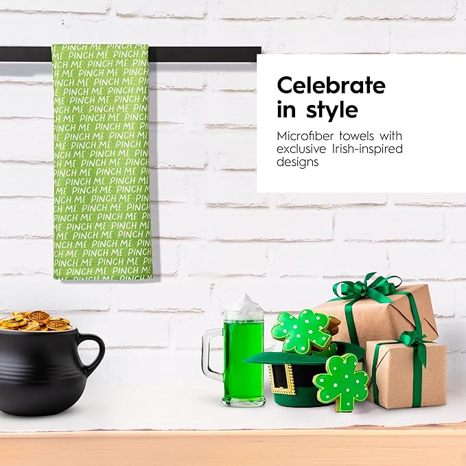 GEOMETRY St. Patrick’s Day Kitchen Towels - Quick Dry Microfiber Cloth Dish Towels for Kitchen Drying - Premium Quick Dry St Patrick's Day Tea Towel - Pinch Me