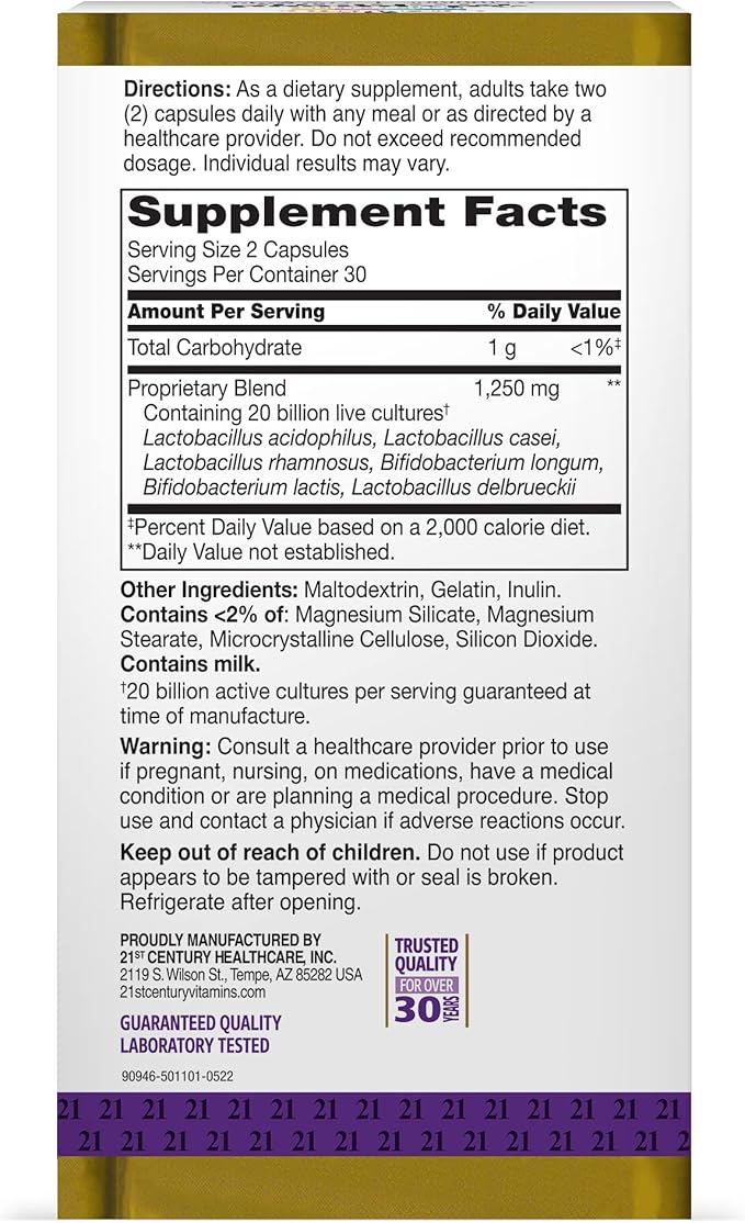 21st Century Advanced Probiotic Capsules, 60 Count (27505)