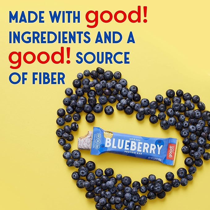 good! Snacks Blueberry Vegan Protein Bar, Soy & Gluten Free, Plant Based, Low Sugar, 15g Clean Protein, Natural Healthy Superfood Snack, Kosher Friendly, For Athletes & Active Lifestyles, 12 Bars