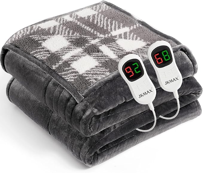 Heated Electric Blanket King Size - 100"x90" Flannel Heating Blanket with 10 Heating Levels & 5 Time Settings Over-Heat Protection, Winter Warmer for Adults with ETL Certification(Grey)