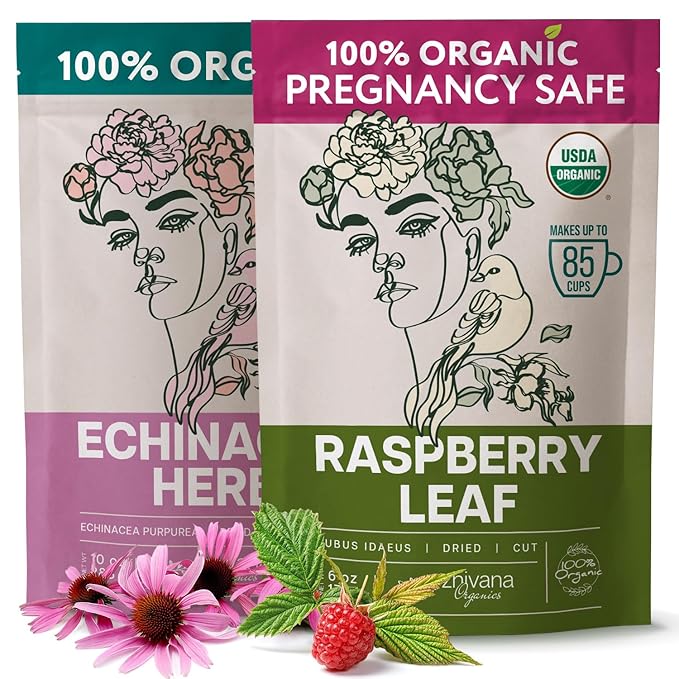 Organic Raspberry Leaf and Echinacea Tea for Immunity, Hormone Balance, Healthy Cycle