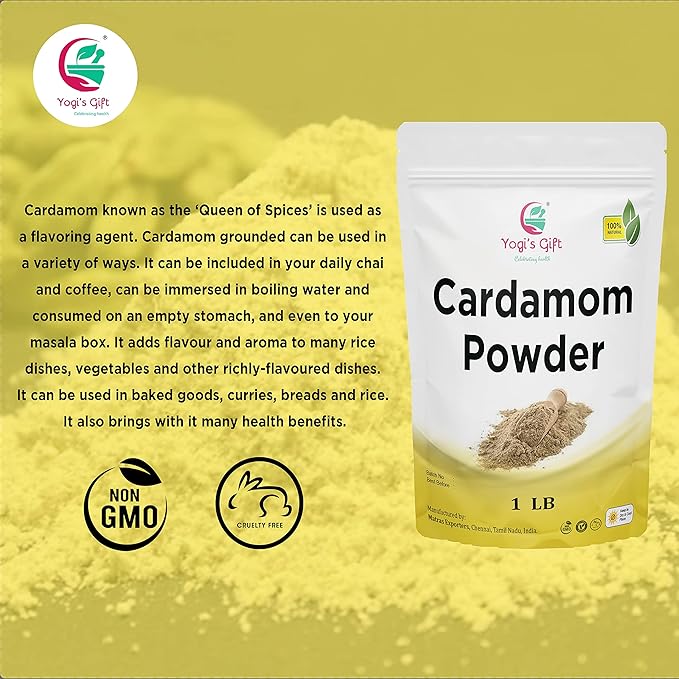 Ground Cardamom Powder 1 LB (16 oz) โ Aromatic & Premium Quality | Perfect for Baking, Coffee, Tea & Curries | aka Elaichi, Cardamon | By Yogiโs Giftยฎ