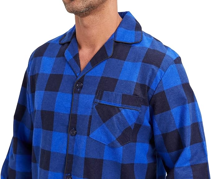 GLOBAL Men's Pajamas Sets 100% Cotton Flannel Sleepwear Long-Sleeve top & Bottom