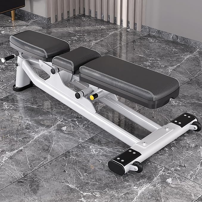Adjustable Weight Bench - 2.5mm Thick Steel Frame, Silver & Black, 1400lb Capacity, 7 - Position Backrest, Wheels - Ideal Home Gym Workout Equipment