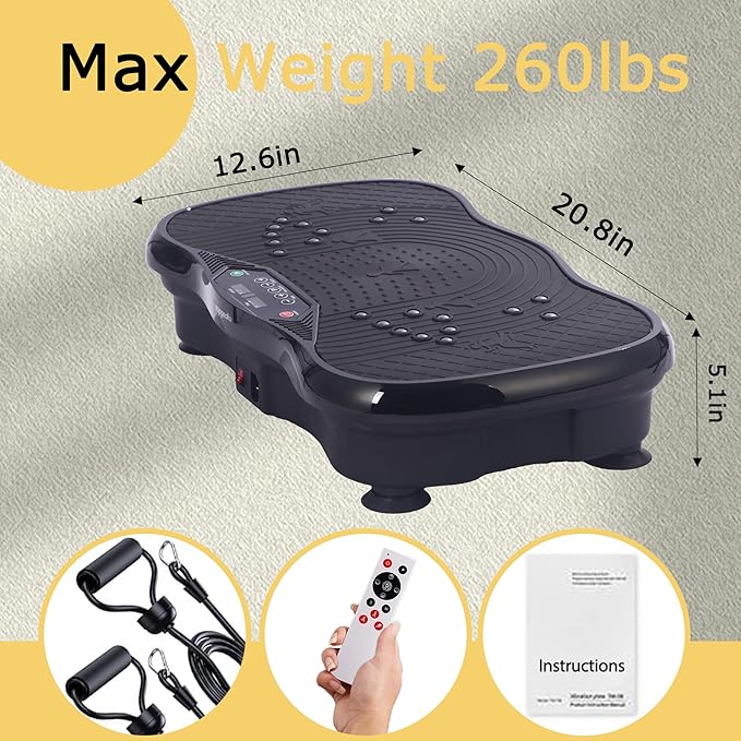 Vibration Plate Exercise Machine, Vibrating Plate Fitness Platform with Remote Control – Portable Vibration Plates for Lymphatic Drainage, Weight Loss, Toning, Recovery & Home Workouts