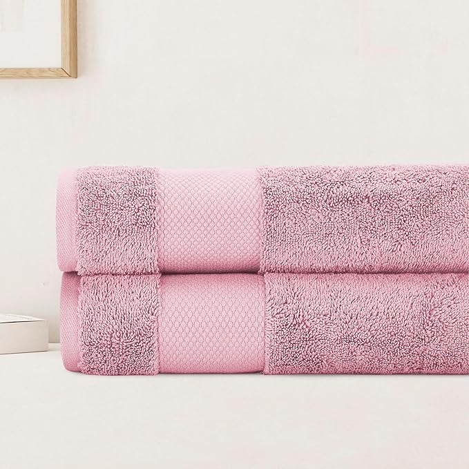 BIOWEAVES 100% Organic Cotton Bath Sheet Set of 2 | Soft Oversized Bath Towels | 700 GSM Premium Bath Towel Sheet Set GOTS Certified - Dusty Pink