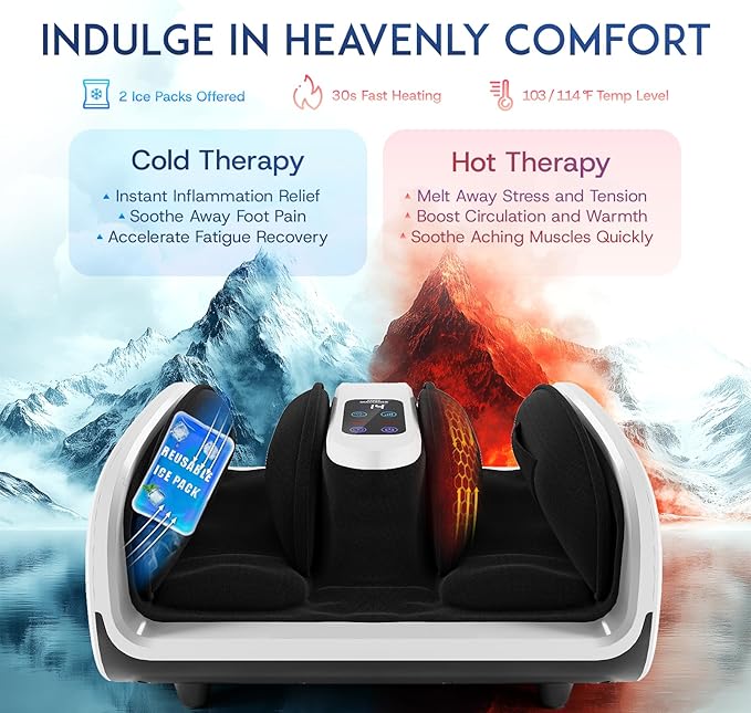 yoyomax Shiatsu Foot Massager with Heat & Ice Therapy, Plantar Fasciitis & Neuropathy Relief, Deep Kneading Shiatsu for Feet-Calf-Arm-Ankle Relaxation at Home/Office, Idea Gifts for Women & Men-White