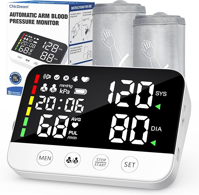 Upper Arm Blood Pressure Monitors for Home Use with 6.14" LED Display Screen & 2 Adjustable Large Cuff Sizes, Automatic BP Machine with Voice Broadcast, 2x120 Reading Memory, Rechargeable