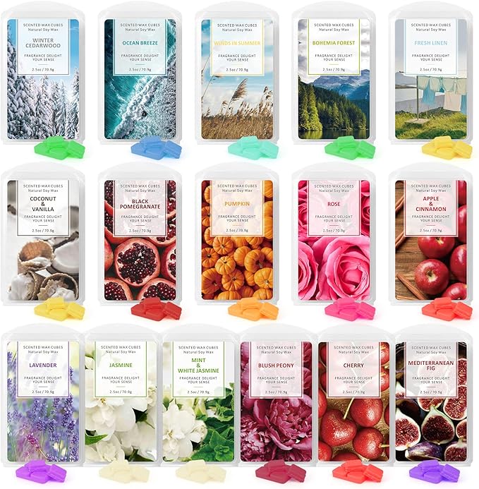 STRN Scented Wax Melts Wax Cubes, Long Lasting Scent Soy Wax Cubes for Warmer Wax Melts Candle Making Gift Set for Fall and Winter 16 Pack (16x2.5oz)
